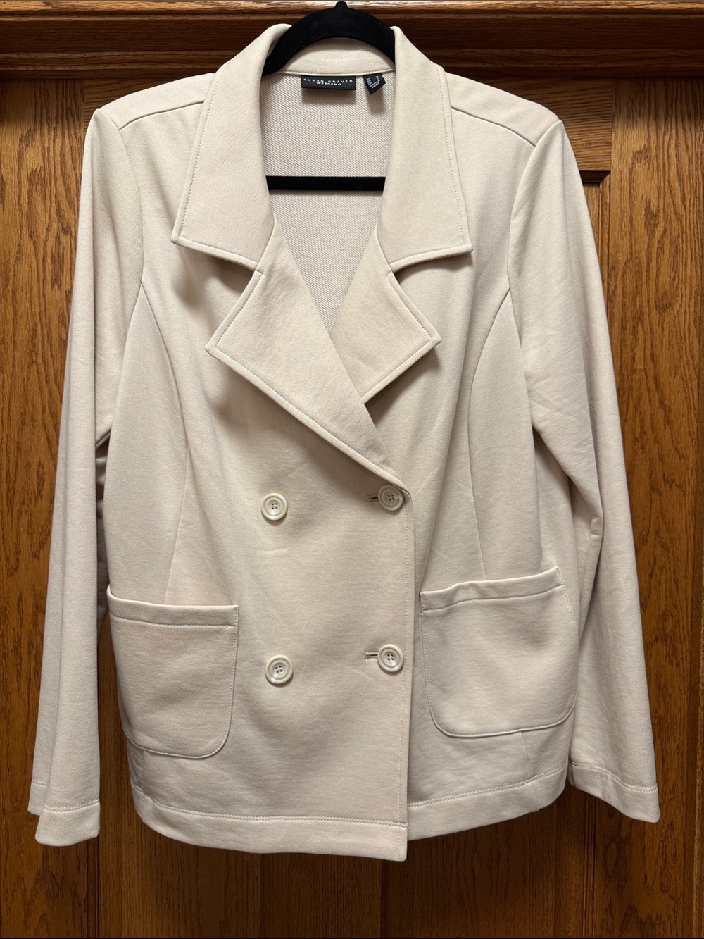 Susan Graver weekend Peacoat Cream Double-Breasted Knit Blazer New without tags